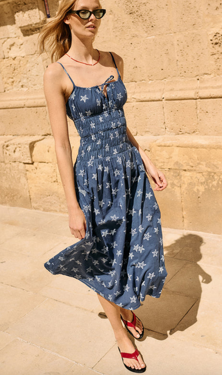 Russo starfish print cotton voile midi dress