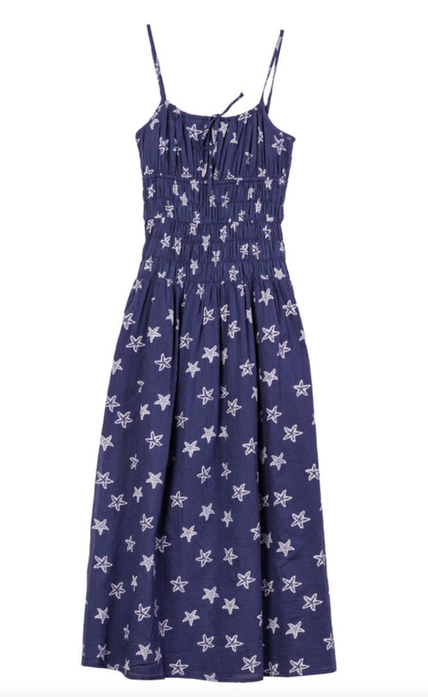 Russo starfish print cotton voile midi dress