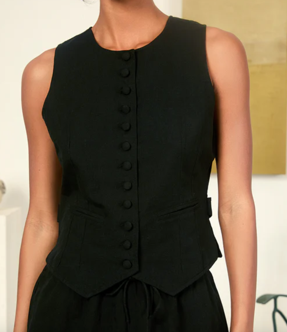 argento black linen vest