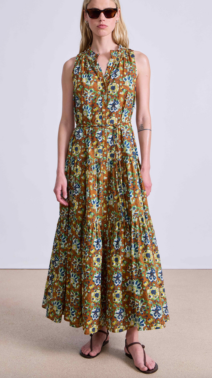 trinidad tank dress batik floral bronze