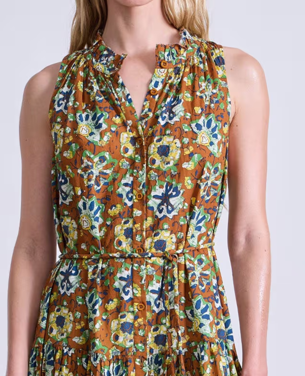 trinidad tank dress batik floral bronze