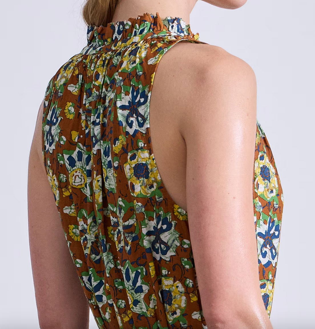 trinidad tank dress batik floral bronze