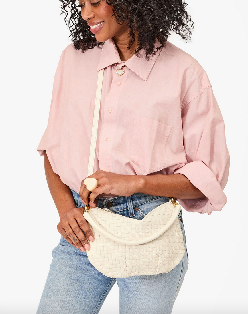 petit moyen messenger cream woven checker