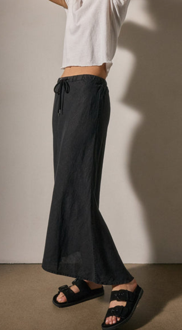 high low linen skirt black