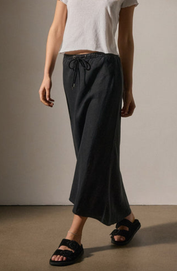 high low linen skirt black