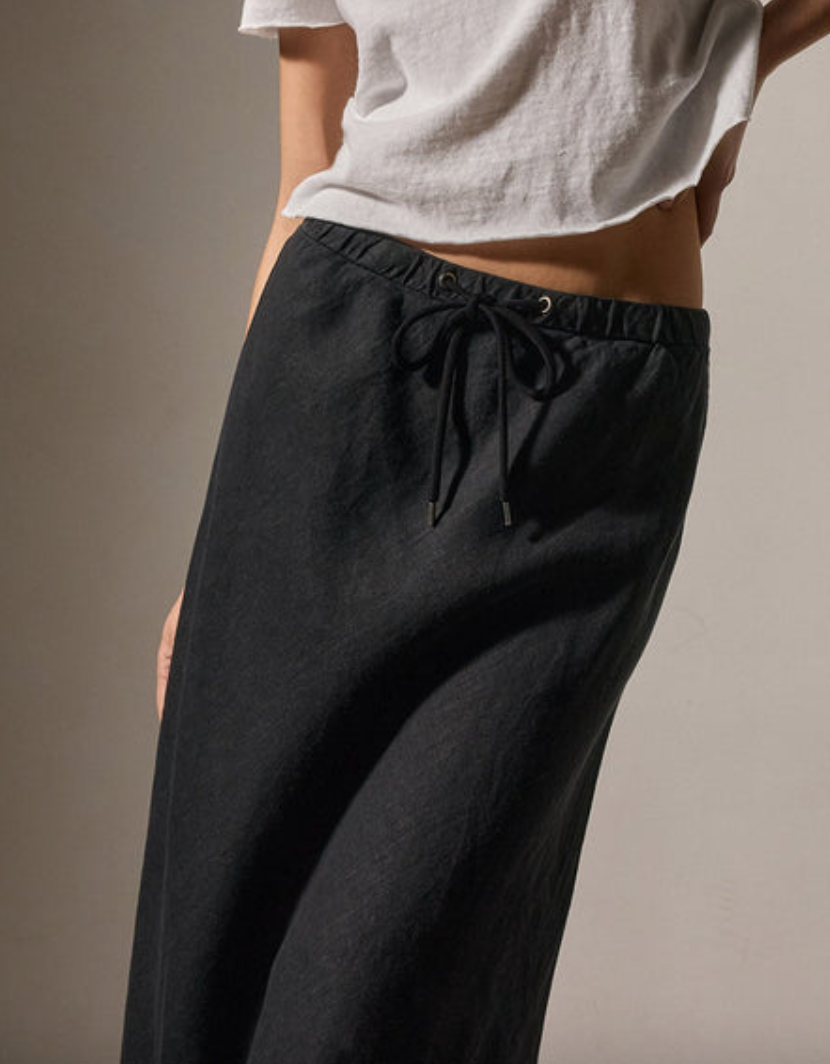 high low linen skirt black