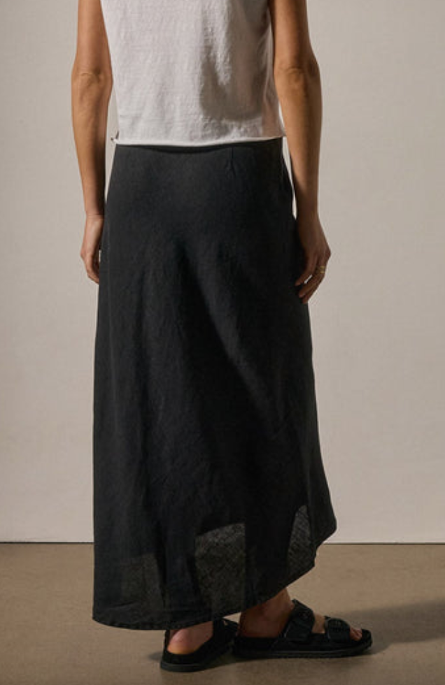 high low linen skirt black