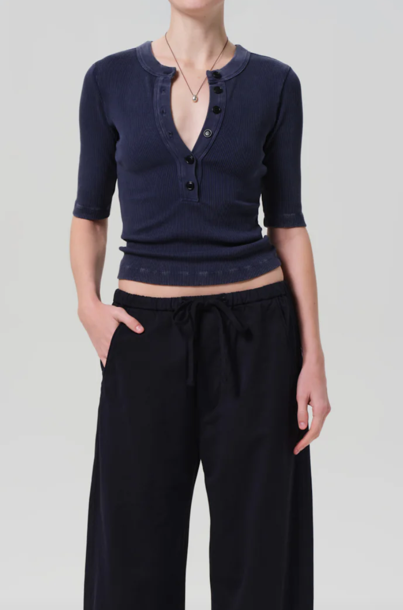 Nali short sleeve henley in mineral navy