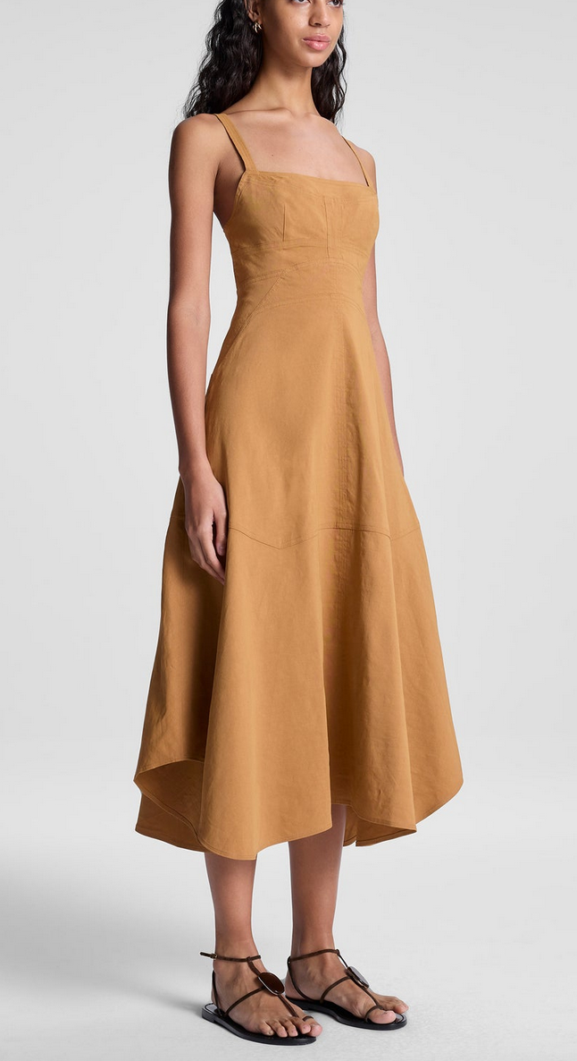 harlow linen midi dress light bronze