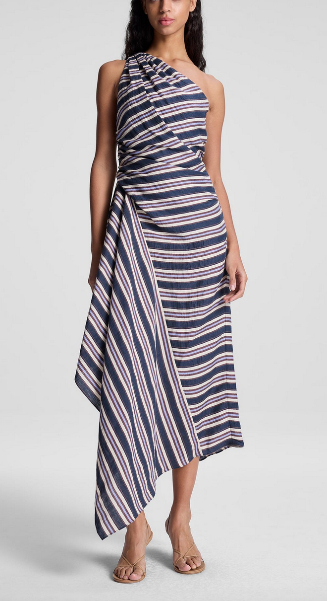 Lyn striped linen midi dress navy