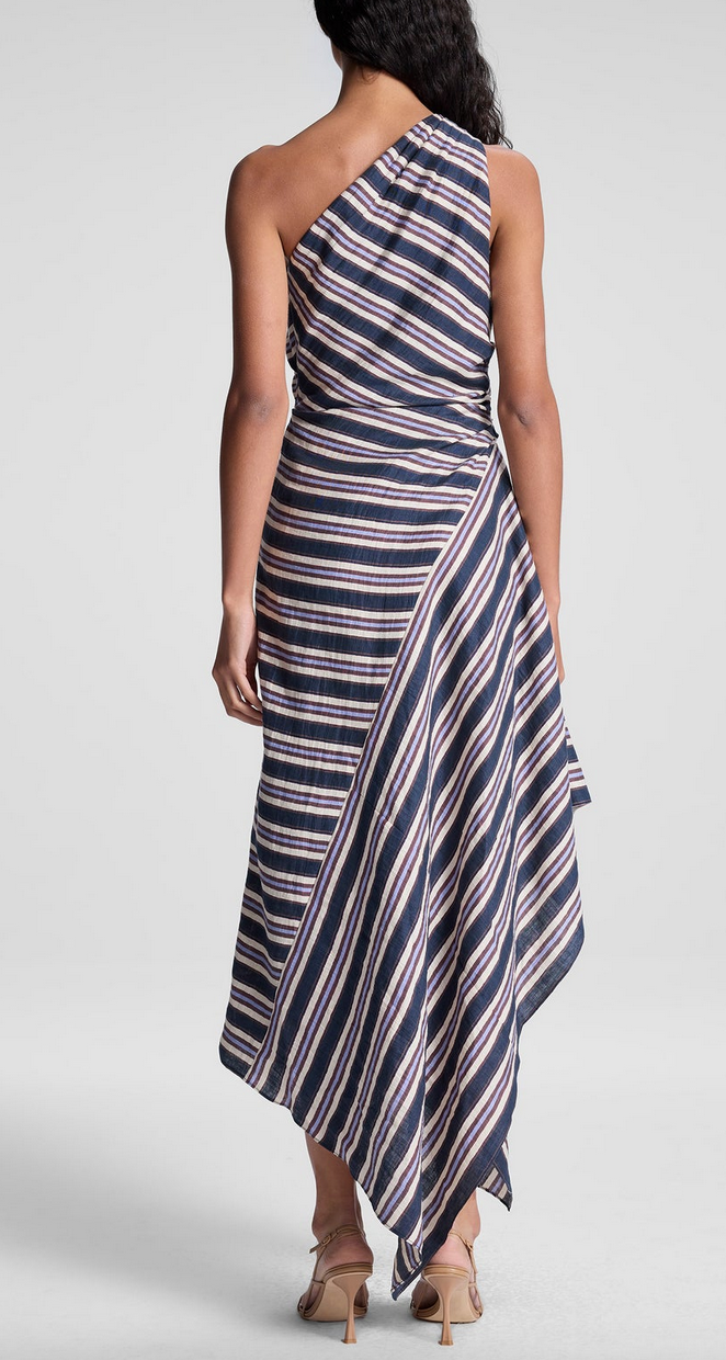 Lyn striped linen midi dress navy