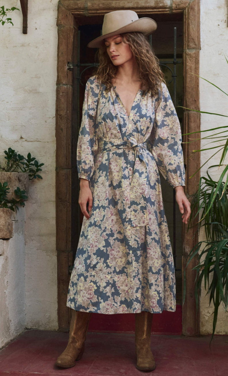 the pampas dress indigo floral