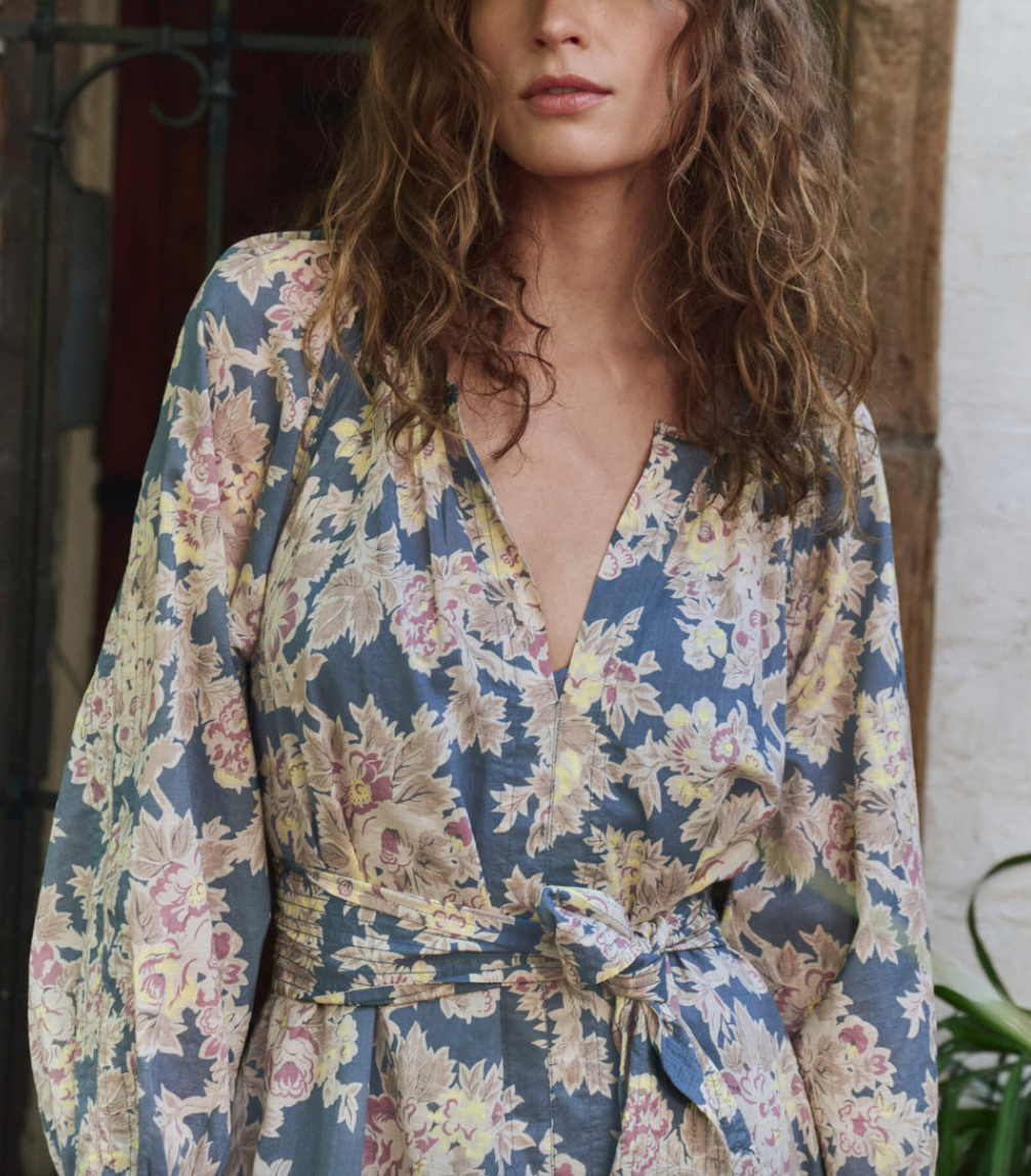the pampas dress indigo floral