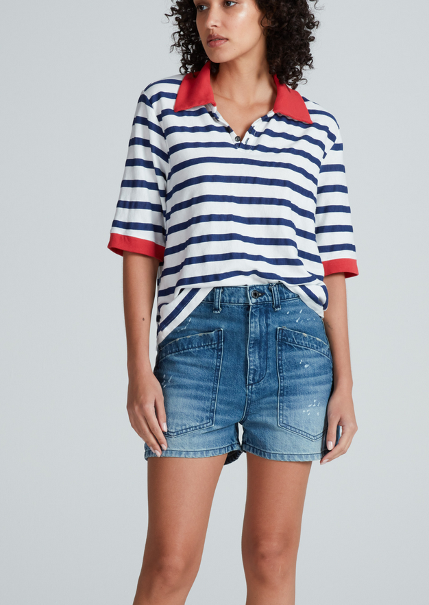 Stripe polo navy thin stripe