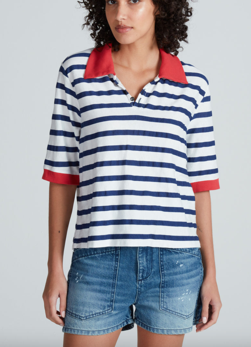 Stripe polo navy thin stripe