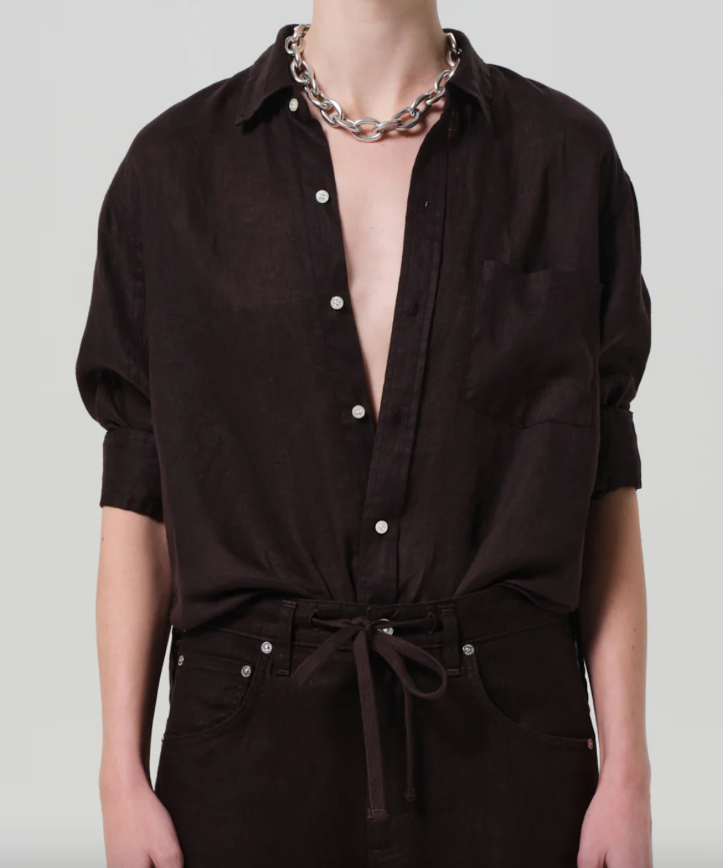 Kayla shrunken linen shirt in chocolate