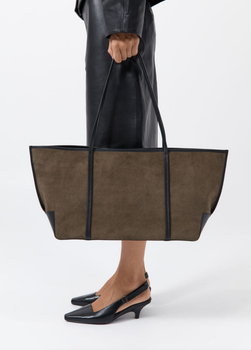 Bateau leather trimmed suede tote bag khaki