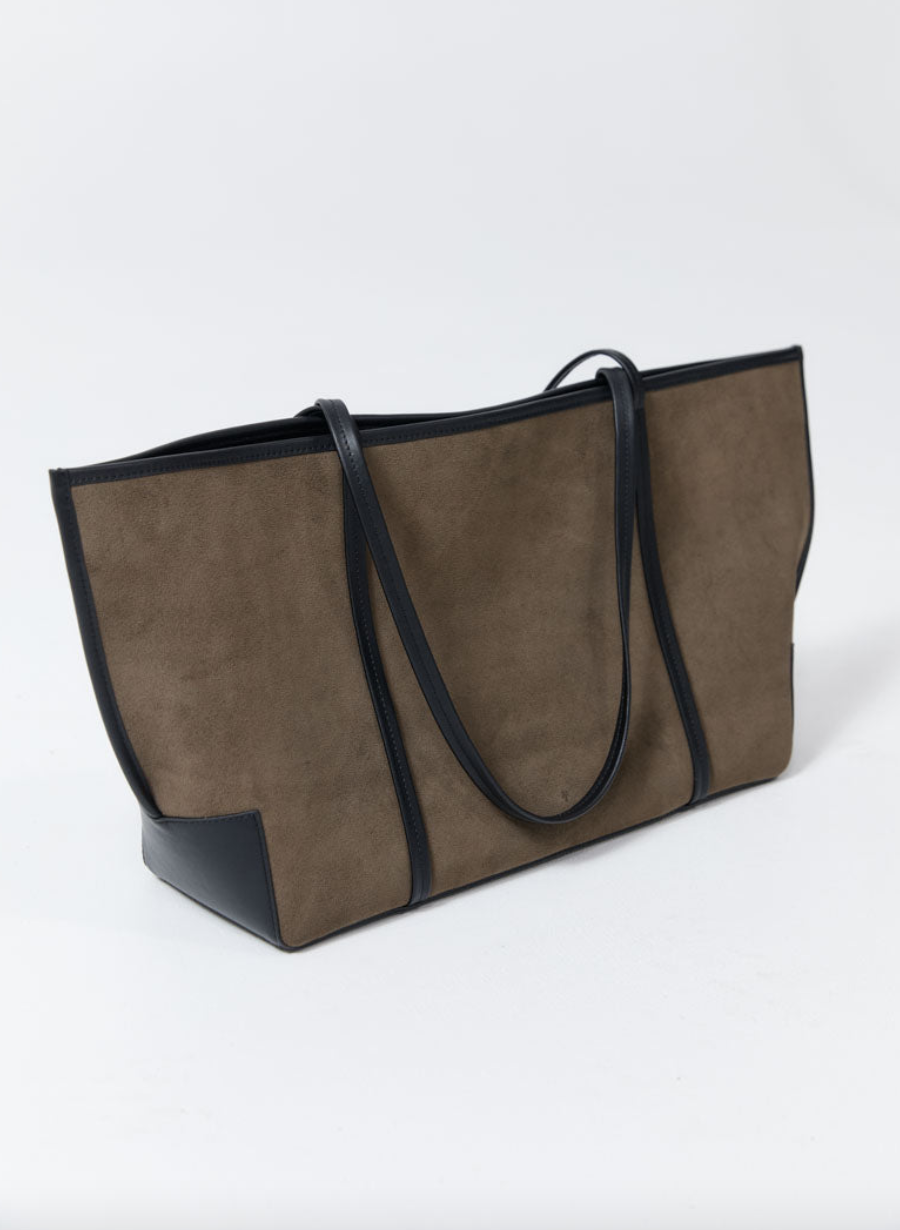 Bateau leather trimmed suede tote bag khaki