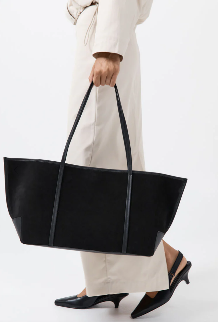 bateau leather trimmed suede tote bag black