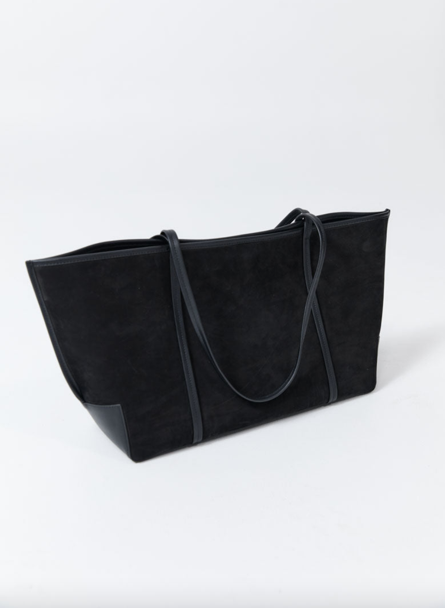 bateau leather trimmed suede tote bag black