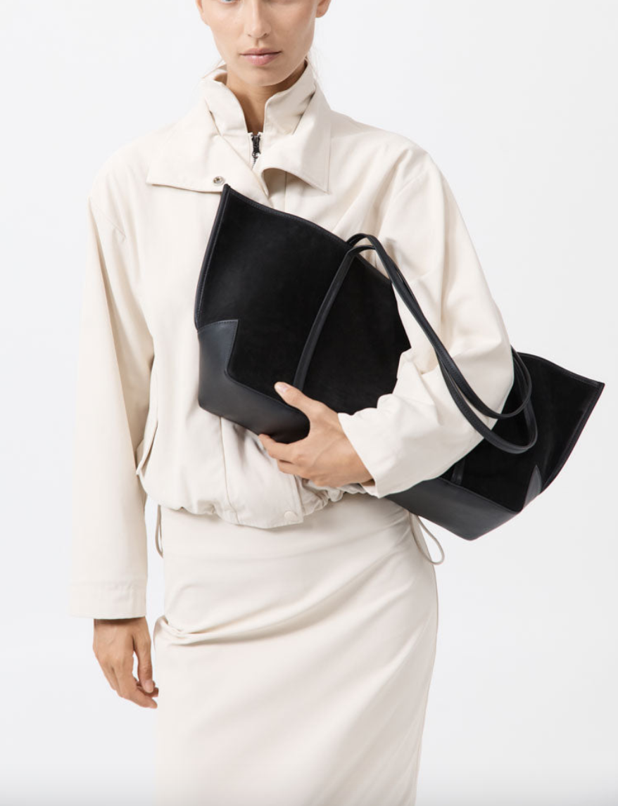 bateau leather trimmed suede tote bag black