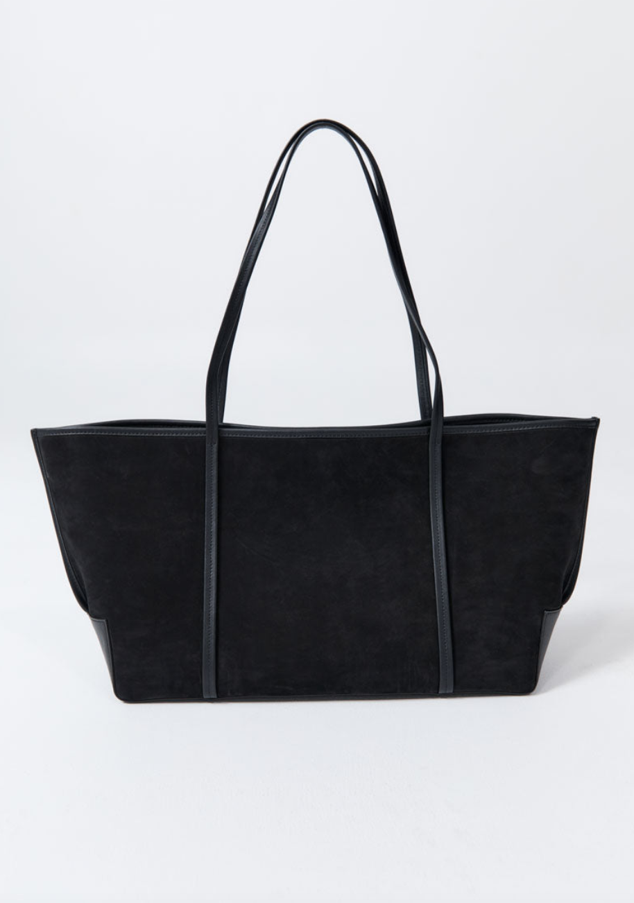 bateau leather trimmed suede tote bag black