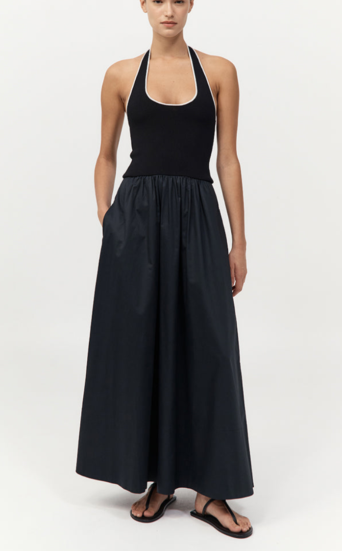 halter gathered dress black