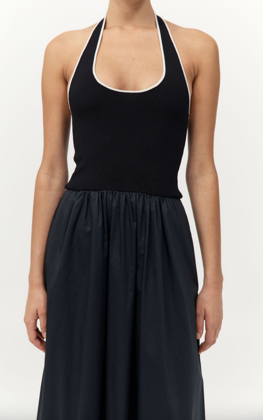 halter gathered dress black