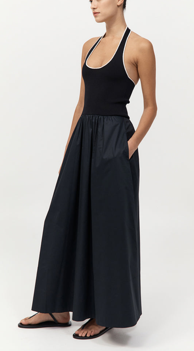 halter gathered dress black