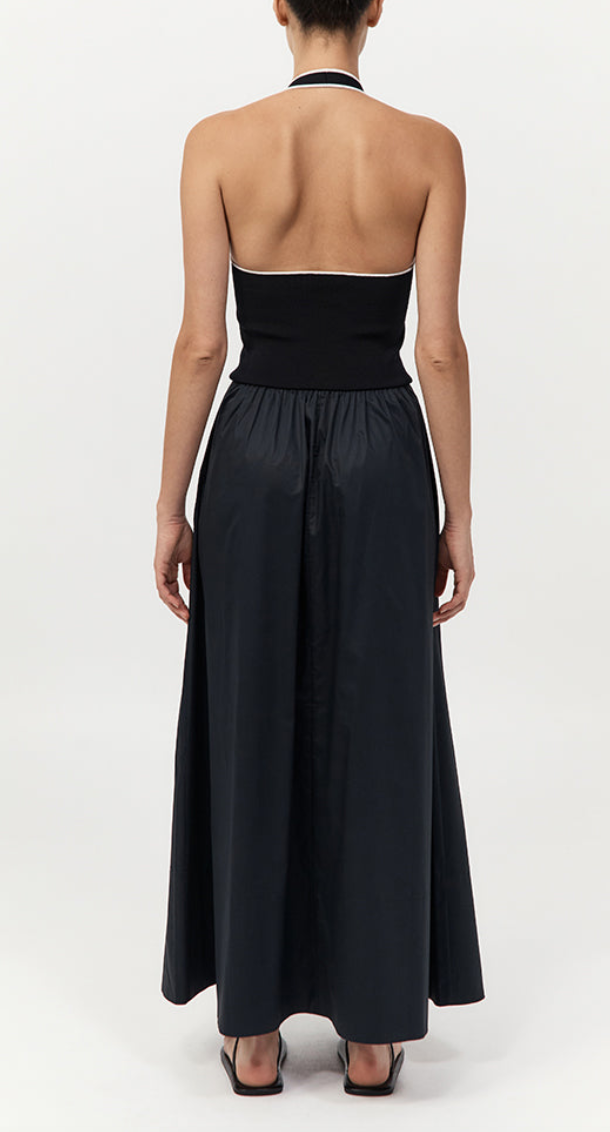 halter gathered dress black