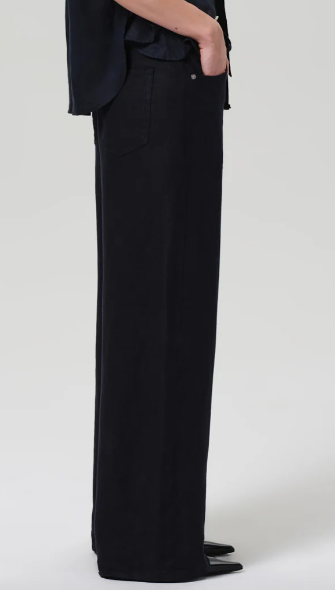 Brynn drawsteing linen trouser in true navy