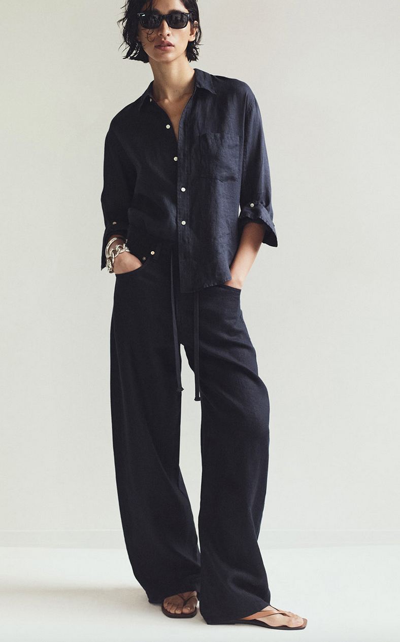 Brynn drawsteing linen trouser in true navy