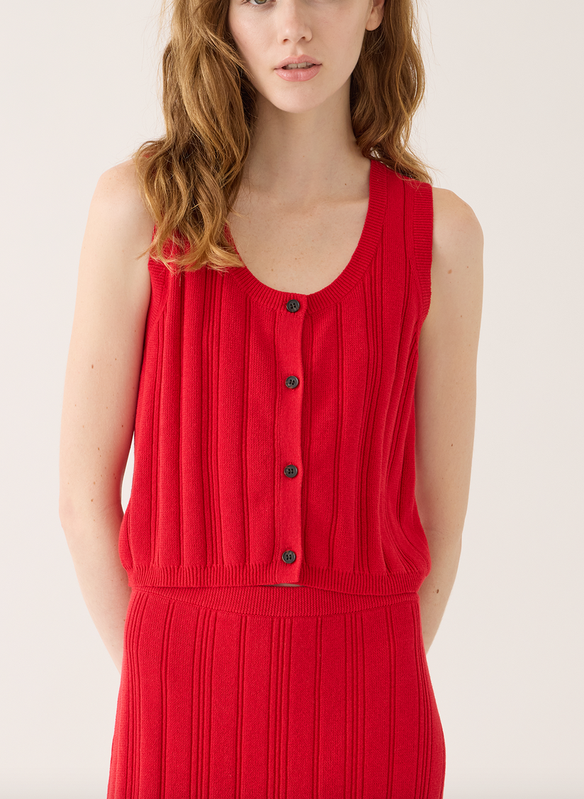 nyla cotton linen top red