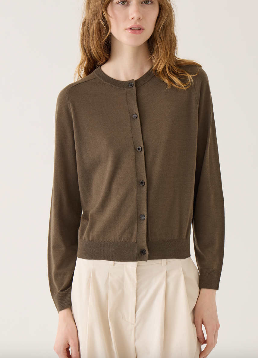 caraline superfine merino wool cardigan loden