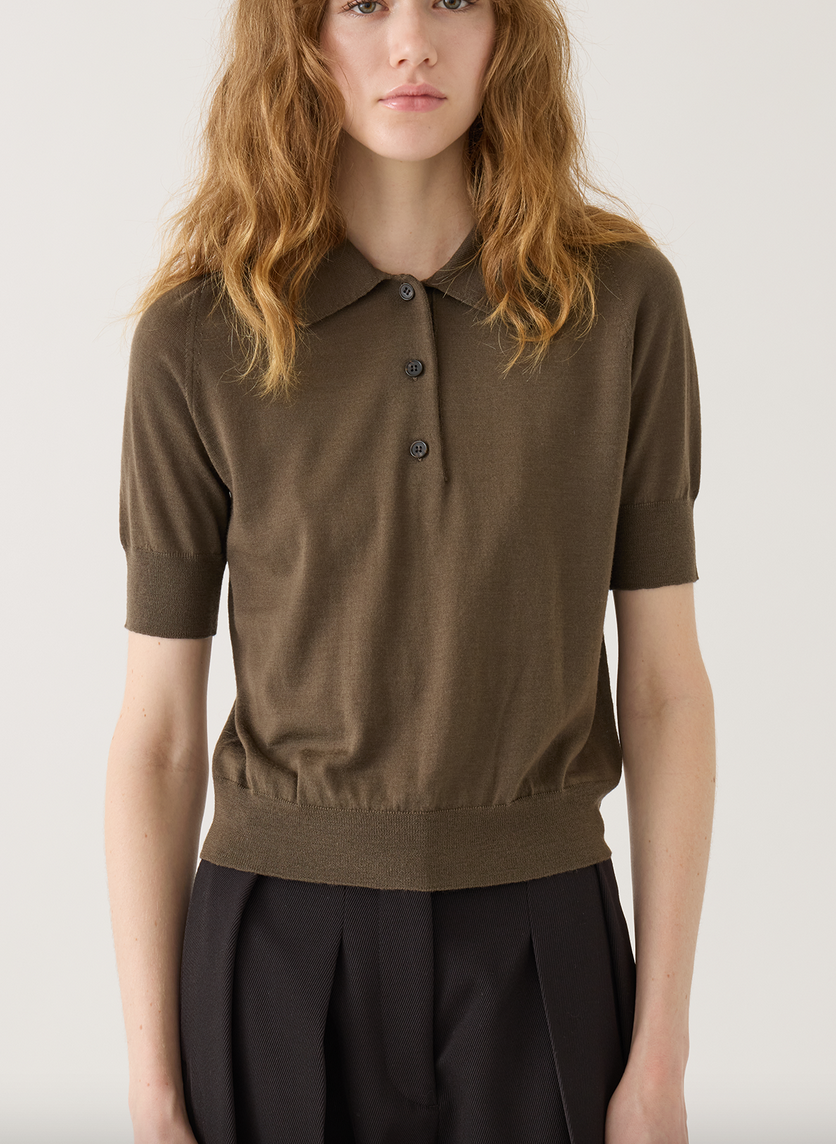 Jarvis superfine merino wool polo top loden