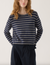 Melina stripe cotton cashmere sweater dark heather grey navy