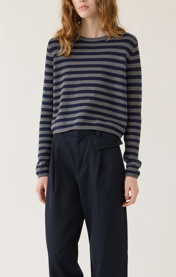 Melina stripe cotton cashmere sweater dark heather grey navy