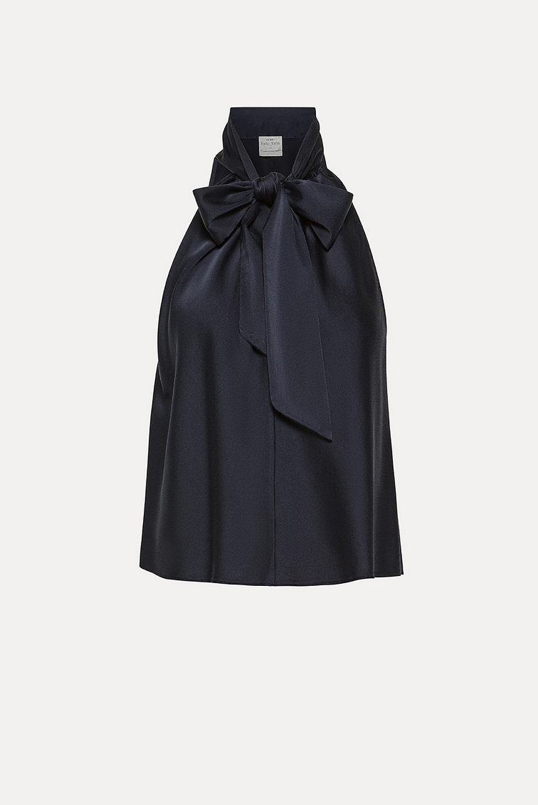 heavy stretch silk satin bow tie top notte navy