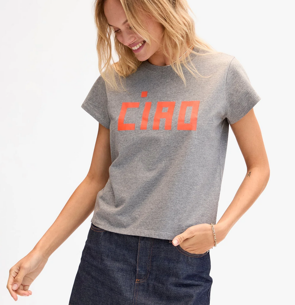 classic tee grey melange w/ safety orange block ciao