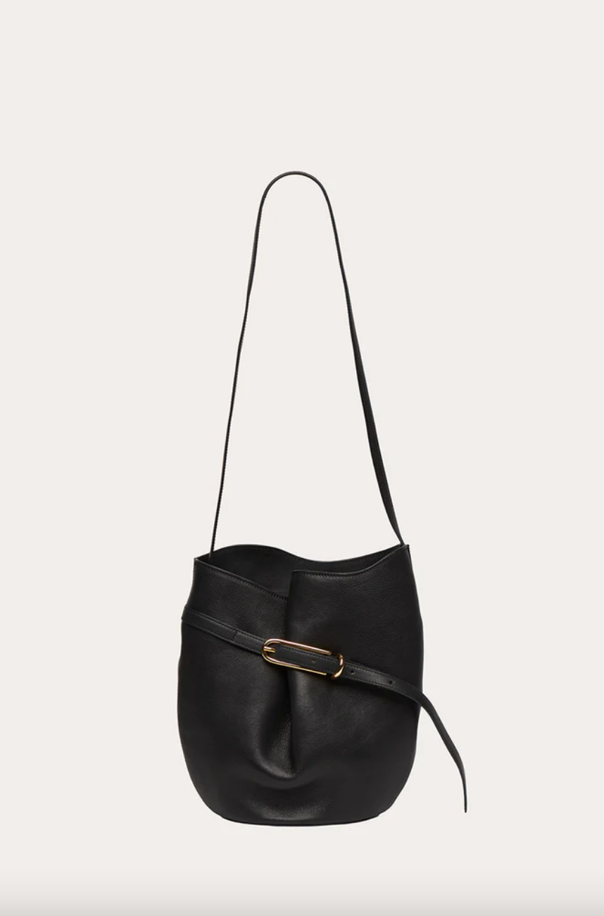 belted bucket bag calf leather black