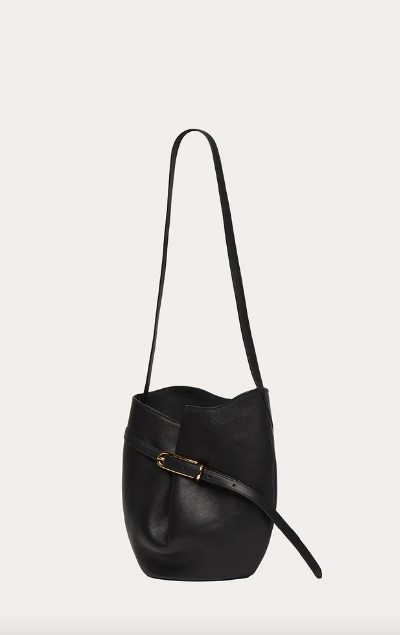 belted bucket bag calf leather black