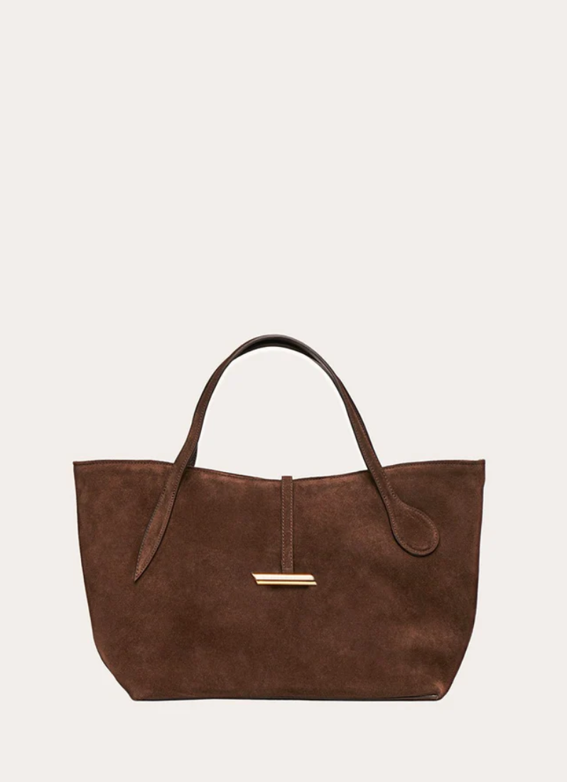 petite penne tote suede dark brown