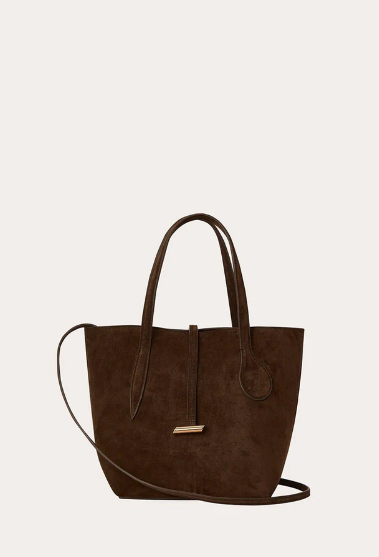 sprout tote mini dark brown suede