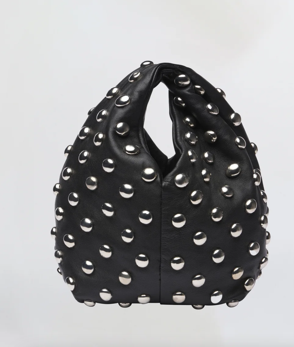 simone studded leather bag black
