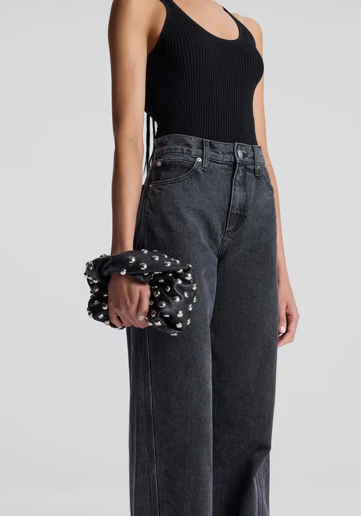 simone studded leather bag black