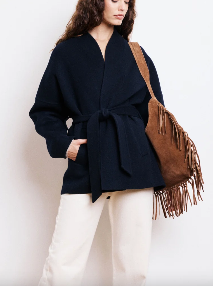 vanelle women's navy blue double face wool coat