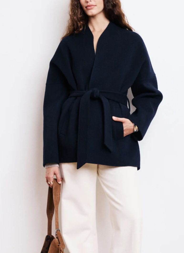 vanelle women's navy blue double face wool coat