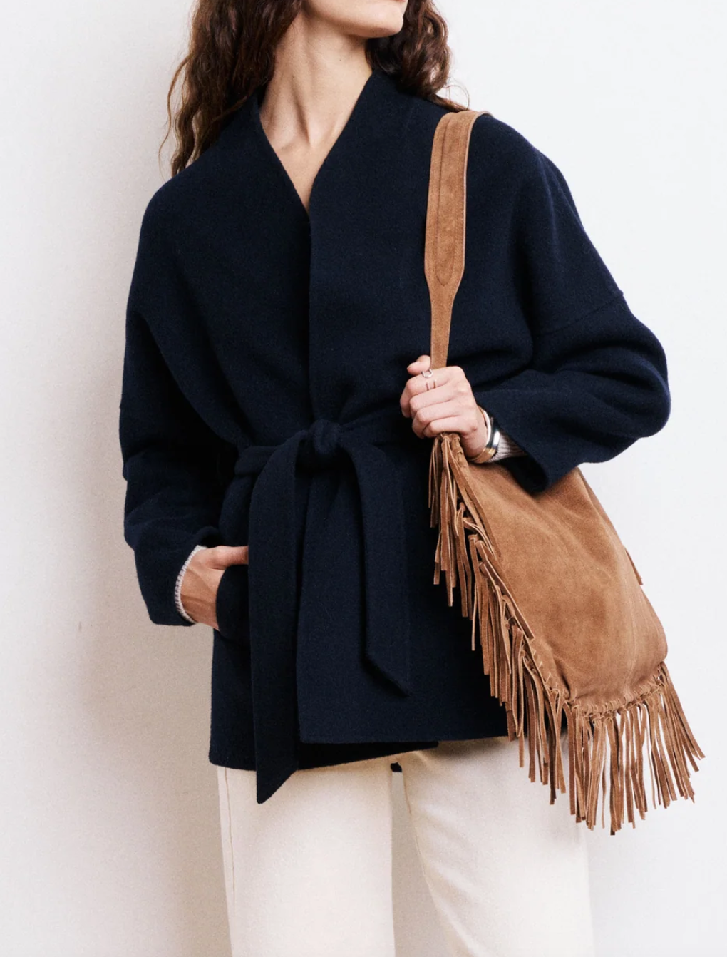 vanelle women's navy blue double face wool coat