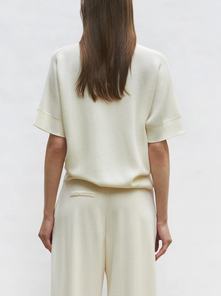 Duc wide knit top rick-rack edged collar natural deep black