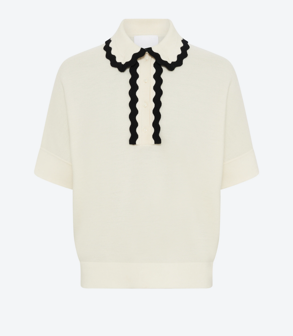 Duc wide knit top rick-rack edged collar natural deep black